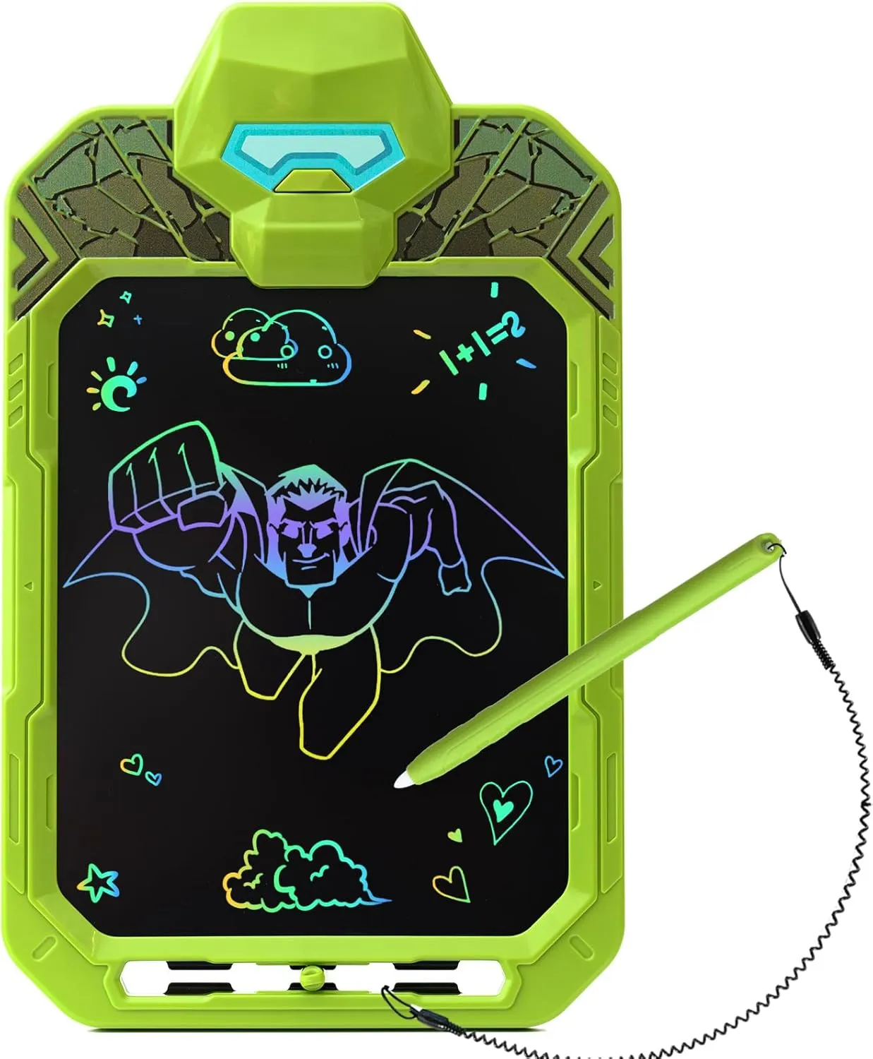 10 Inch LCD Writing Tablet for Kids, Powerful Warrior Design Drawing Tablet, Doodle Board Pad for Learning, Toy Gift for Boys 3-6 Years Old (Green)