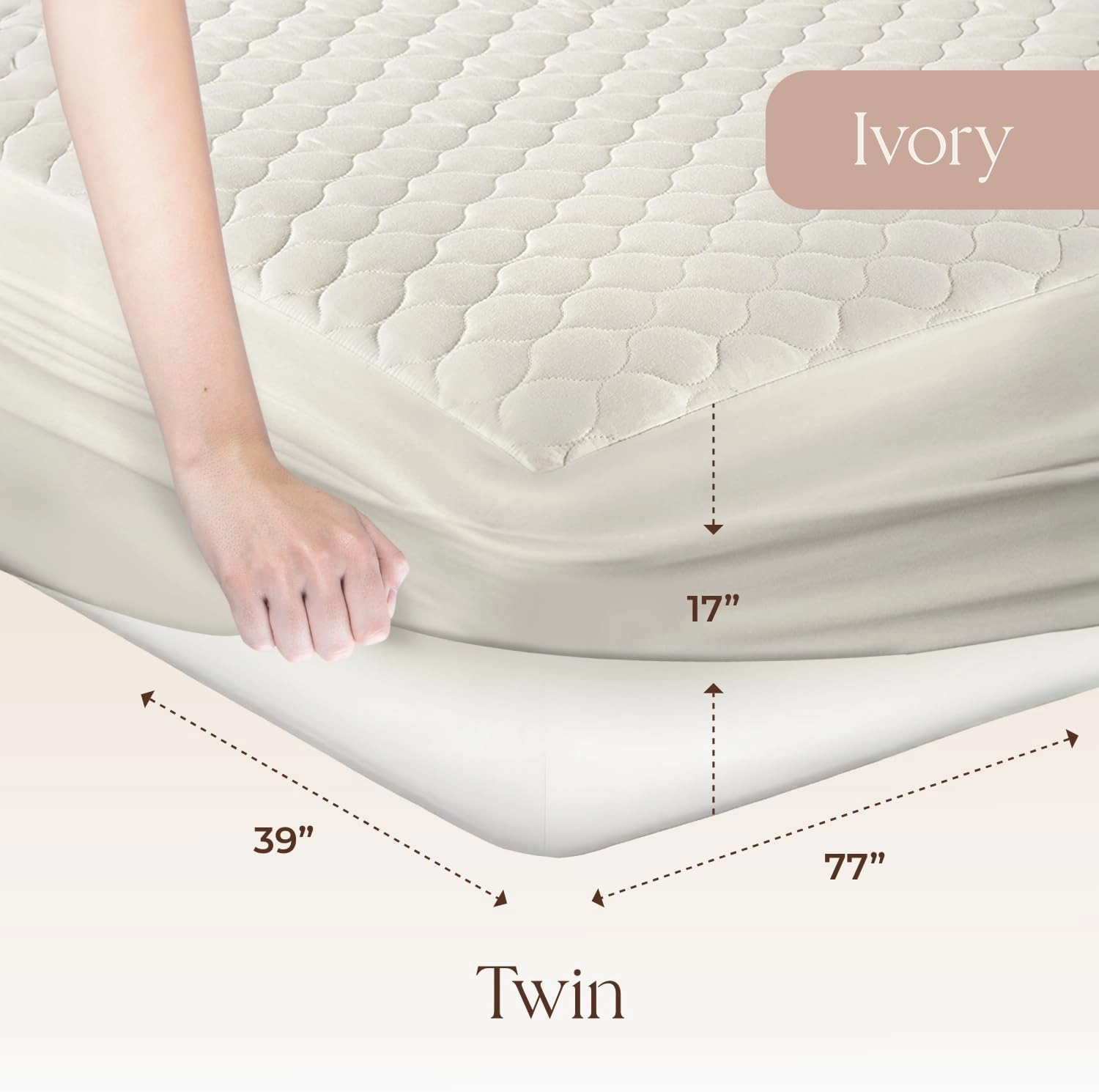 100% Cotton Organic Mattress Pad - Breathable & Cooling Mattress Protector Twin Size - Premium 300GSM Quilted and Noiseless Machine Washable Organic Mattress Protector (Ivory, Twin)