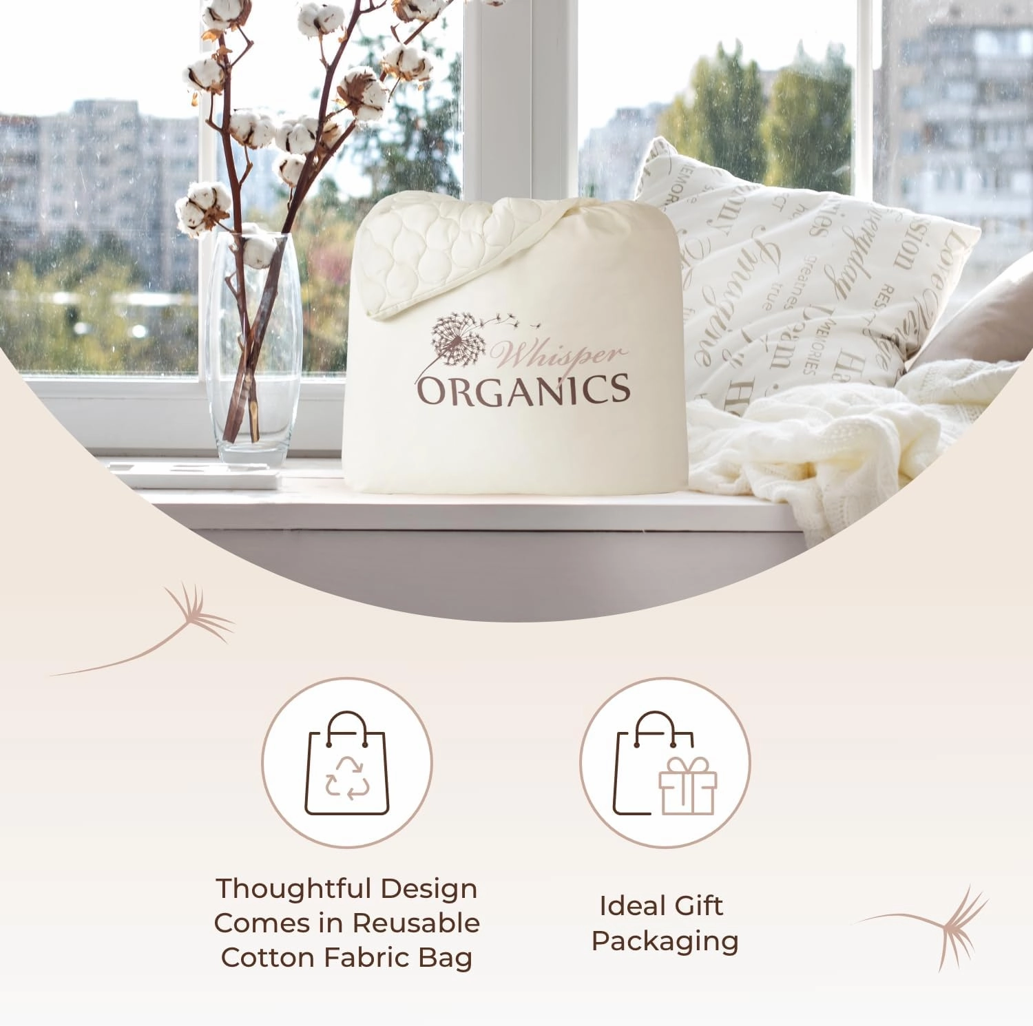100% Cotton Organic Mattress Pad - Breathable & Cooling Mattress Protector Twin Size - Premium 300GSM Quilted and Noiseless Machine Washable Organic Mattress Protector (Ivory, Twin)