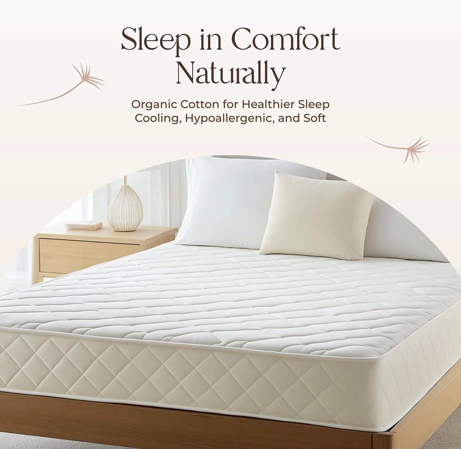 100% Cotton Organic Mattress Pad - Breathable & Cooling Mattress Protector Twin Size - Premium 300GSM Quilted and Noiseless Machine Washable Organic Mattress Protector (Ivory, Twin)