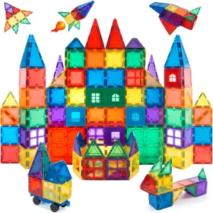 100pcs Magnetic Tiles Set - Educational 3D Magnet Building Blocks - Building Construction Toys for Kids - Upgraded Version with Strong Magnets - Creativity, Imagination, Inspiration