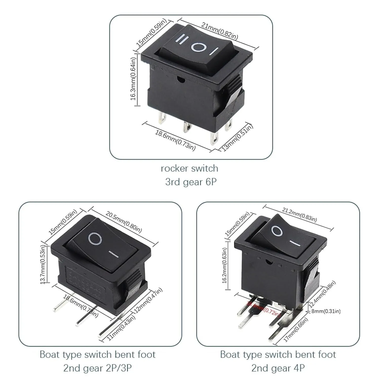 10PCS Switch ON-Off KCD1 15 * 21mm 2Pin Ship Type Switch 6A 250V 10A 125V 15X21 Rocker Switch Power Switch(2Pin Red)