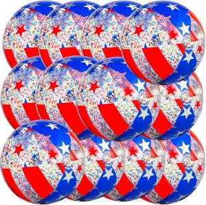 12 Pack Patriotic Sequins Beach Balls 16" American Flag Pool Ball 4th of July Party Decoration PVC Jumbo Sport Ball for Adults Independence Day Summer Beach Swimming Pool Water Game Party Favor