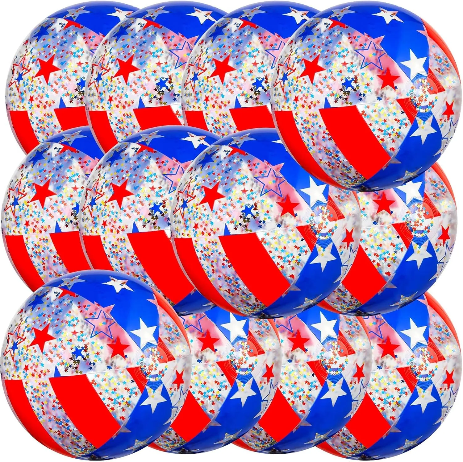 12 Pack Patriotic Sequins Beach Balls 16" American Flag Pool Ball 4th of July Party Decoration PVC Jumbo Sport Ball for Adults Independence Day Summer Beach Swimming Pool Water Game Party Favor