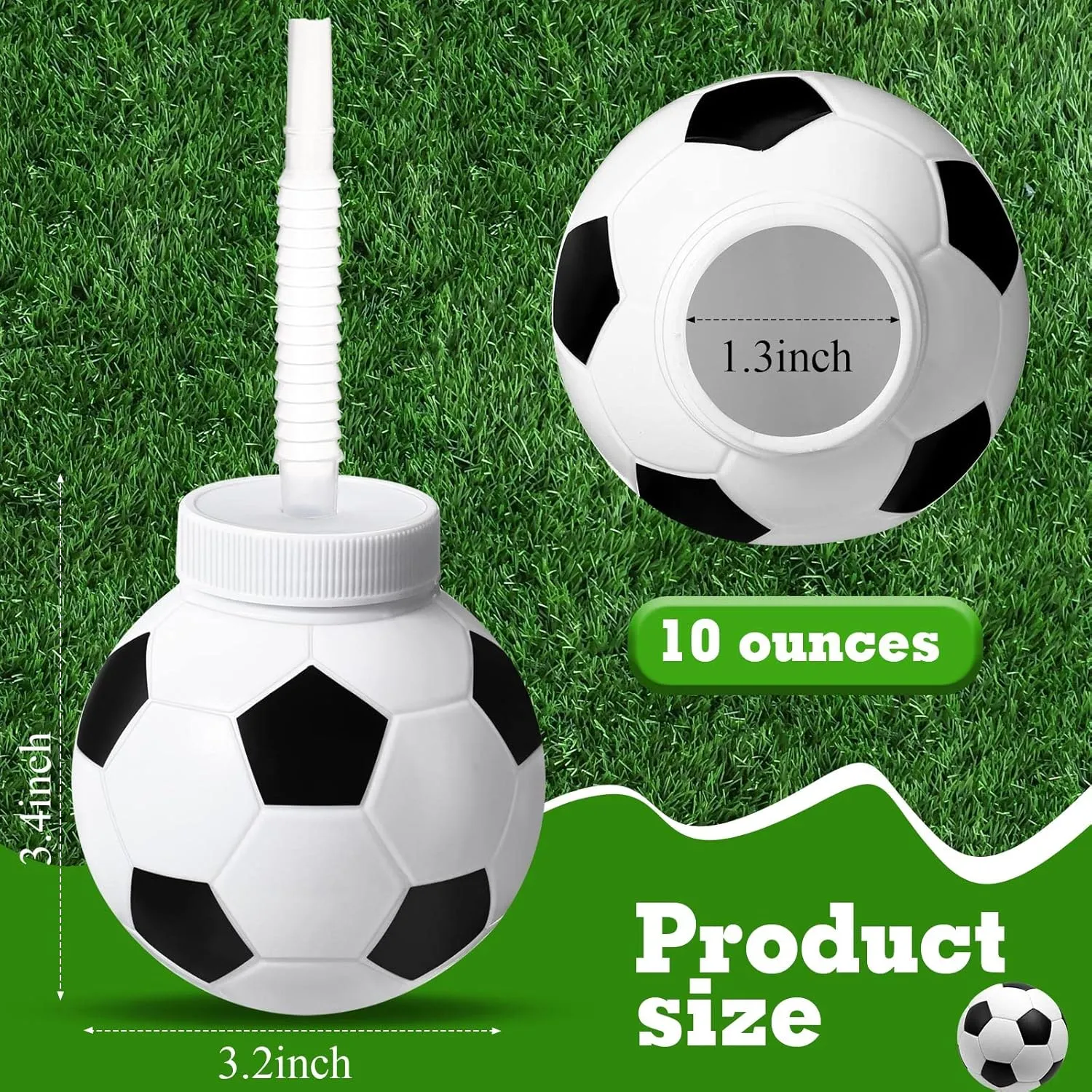 12 Set Soccer Ball Cups with Straws and Lids, 10 oz Plastic Reusable Soccer Cups Bulk for Kids Birthday Theme Party Supplies