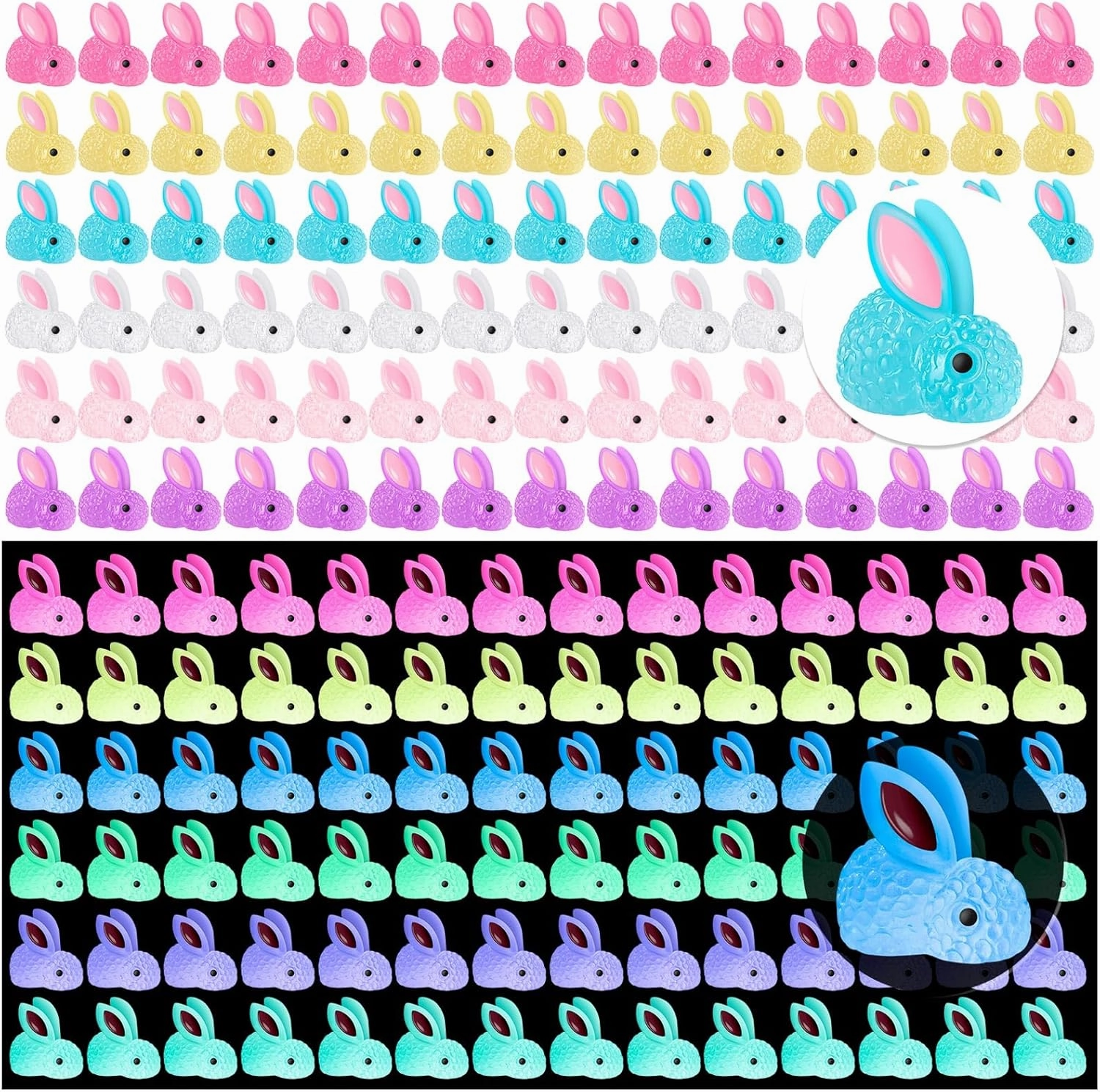 120Pcs Luminous Mini Resin Bunny, Miniature Bunny Figurines, Glow in The Dark Tiny Rabbit Ornament for Garden Landscape Aquarium Dollhouse Birthday Party Room Crafts Decor