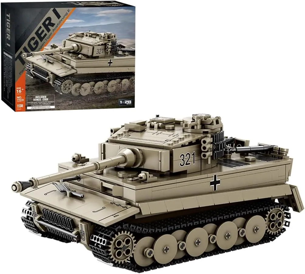 1/28 M4A3E8 German Tiger Tank Model Building Kit, Military Series Building Block Set, Creative Interactive Building Toy for Teens and Up (1138PCS )