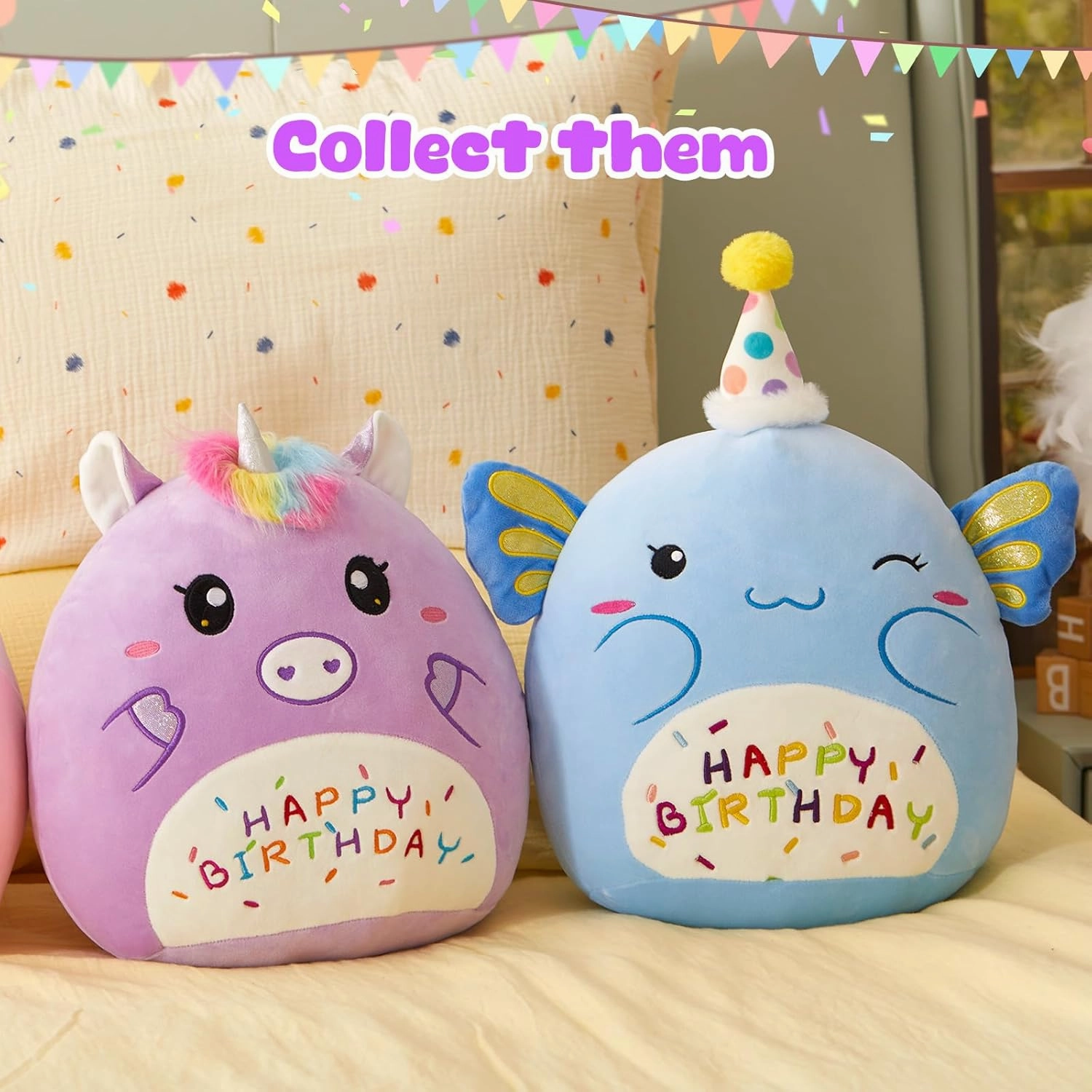 12” Birthday Unicorn Plush Pillow,Cute Unicorn Stuffed Animal,Soft Plushies Pillow,Happy Birthday Plush Toy Gifts for Kids Toddlers Girls Boys Room Decor (Purple)