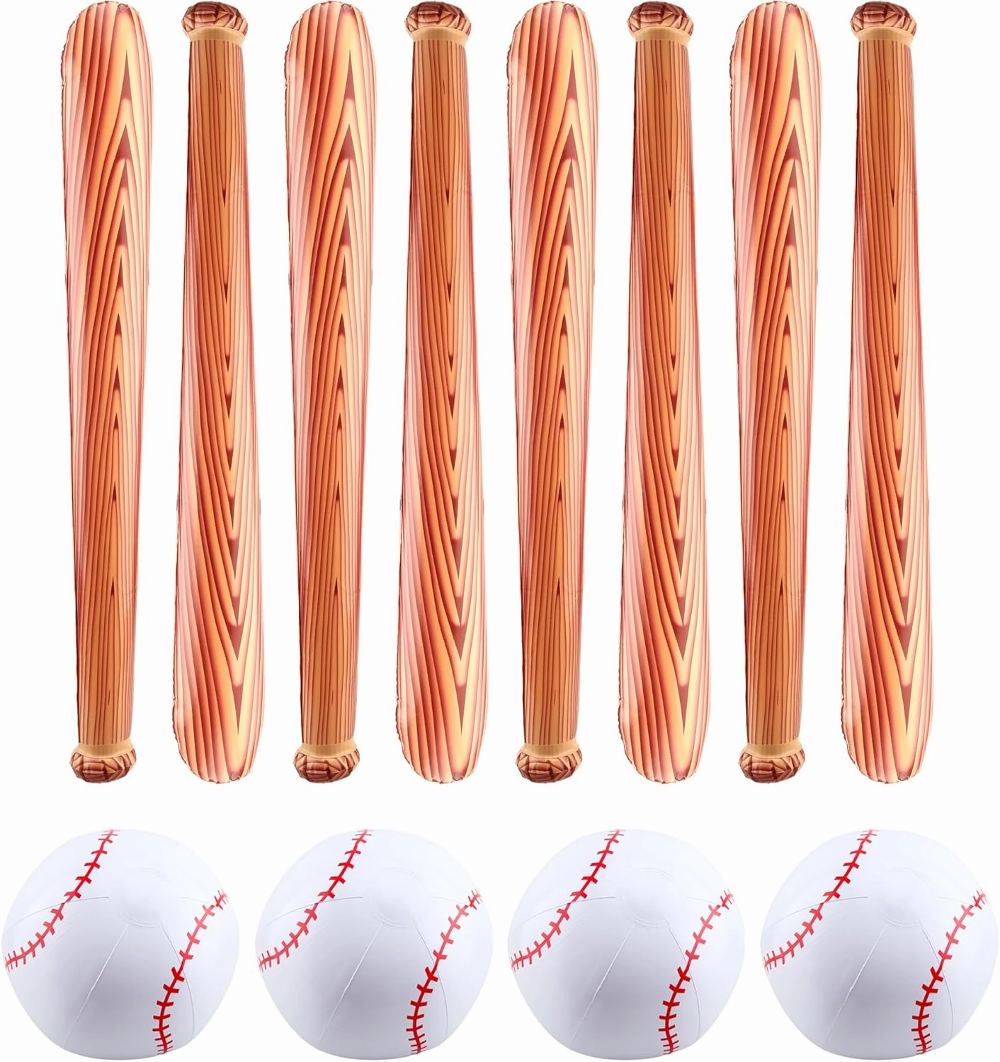 12 Pack 31 inch Inflatable Baseball Bat Beach Ball Set Includes 8 Inflatable Baseball Bat and 4 Bolw up Baseball for Pool Beach Playing Birthday Baseball Party Favors