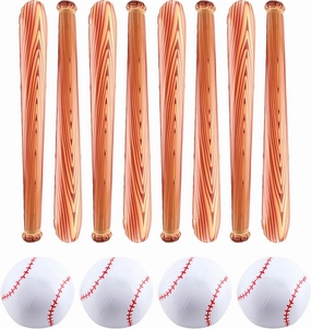 12 Pack 31 inch Inflatable Baseball Bat Beach Ball Set Includes 8 Inflatable Baseball Bat and 4 Bolw up Baseball for Pool Beach Playing Birthday Baseball Party Favors