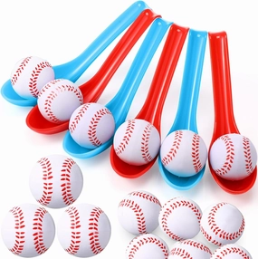 12 Pack Baseball Theme Party Game Spoon Relay Race Toy Set for Kids Adults Baseball Foam Ball and Spoon Race Game for Sports Party Indoor Outdoor School Class Birthday