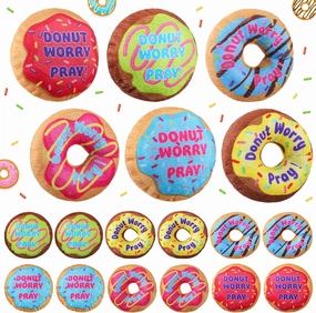 12 Sets Plush Donut Worry Pray Stuffed Party Supplies Religious Donut Decorations Bulk for Kids Soft Toy Church Sunday School Classroom Exchange Gifts Prizes Party Favors