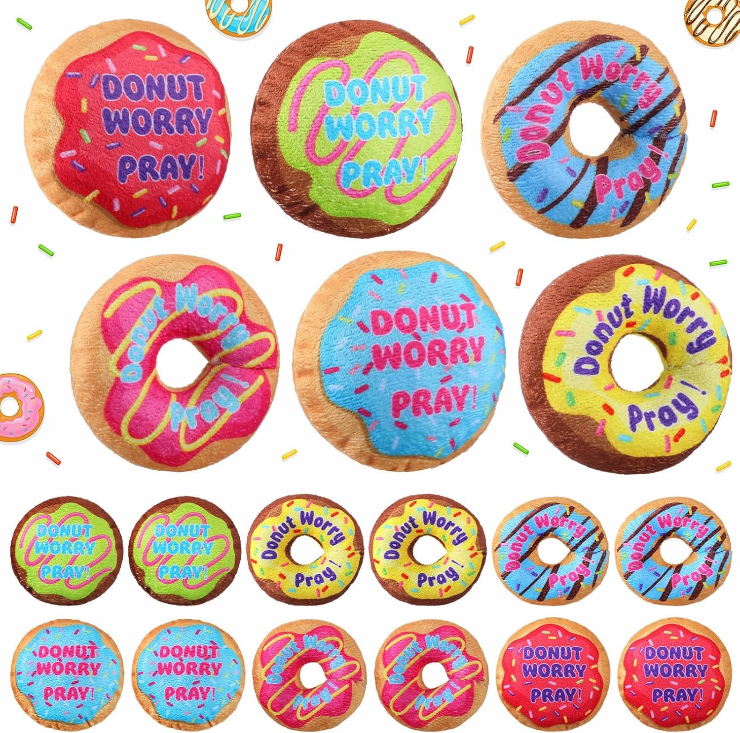 12 Sets Plush Donut Worry Pray Stuffed Party Supplies Religious Donut Decorations Bulk for Kids Soft Toy Church Sunday School Classroom Exchange Gifts Prizes Party Favors