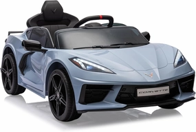 12V Kids Ride On Car Sports Licensed Corvette Electric Car Toy for Toddles with Remote Control, Visual Dashboard, LED Lights, Music, Light Blue