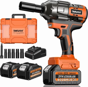 1300N.m(960Ft-lbs) Cordless Impact Wrench High Torque, 1/2" 21V Brushless Impact Gun w/2x 4.0AH Battery Fast Charger, Electric Power Impact Wrench for Truck RV Heavy-duty, 5 Sockets, Tool Box
