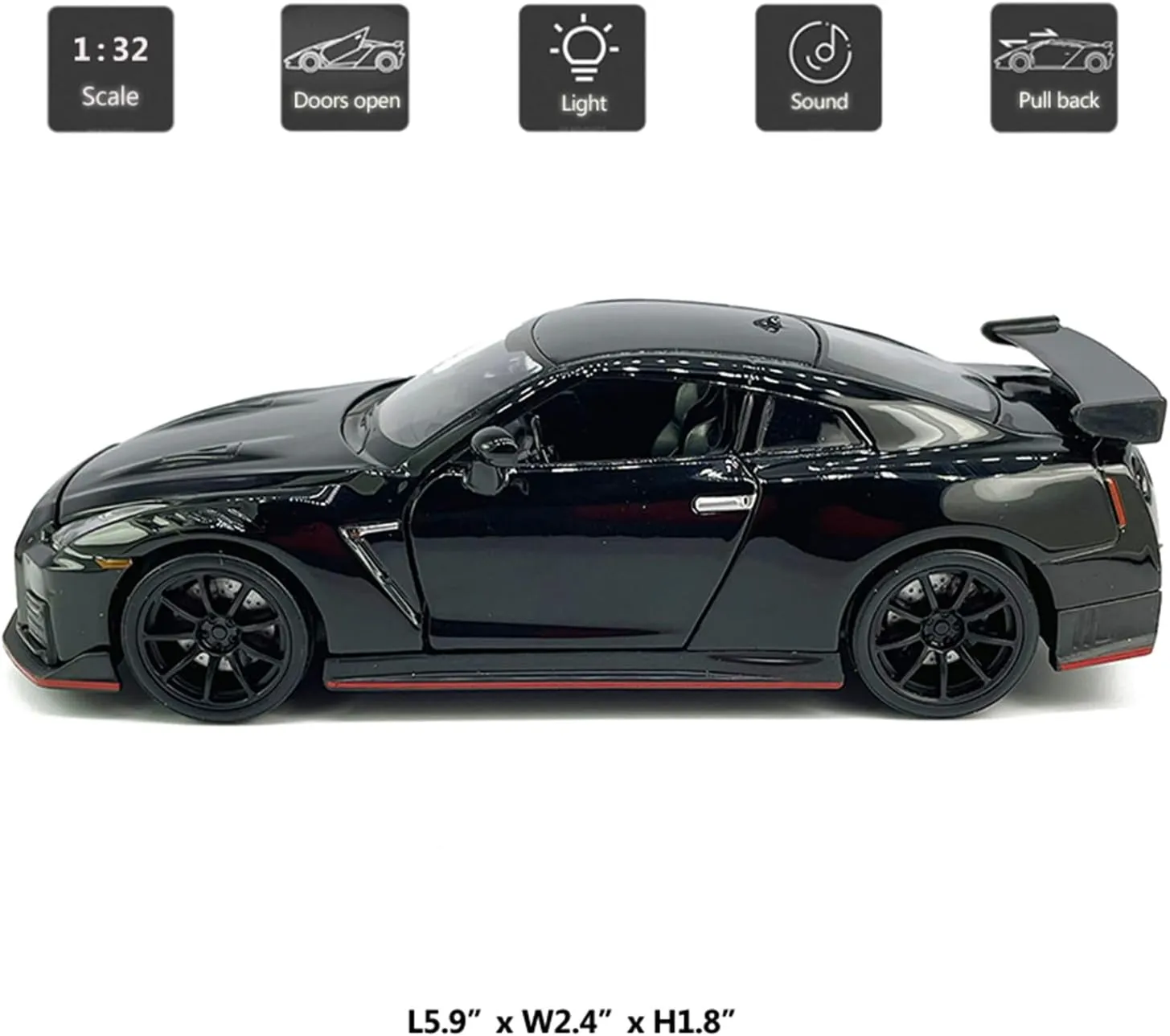 1:32 Scale 2023 Nissan GT-R Nismo (R35) Sports Car Model Toy Car Metal Diecast Toy Vehicle, Doors Open, Light Sound, Pull Back, Toys for Boys Kids Gifts, Men Collection, Home Office Décor, Black