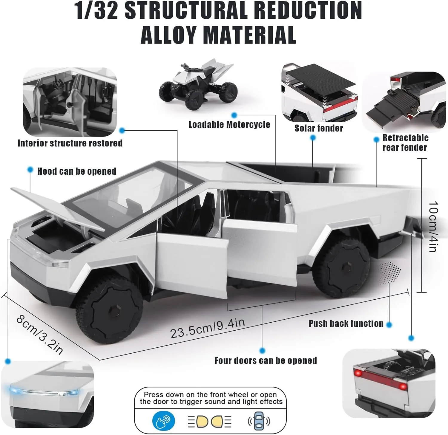 1/32 Toy Car Metal Model for Kid, Alloy Diecast Pickup Trailer RV Model Kit, Toy Trucks with Sound and Light, Off-Road Vehicle Collection for Boy Girl Toddler Birthday
