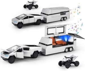 1/32 Toy Car Metal Model for Kid, Alloy Diecast Pickup Trailer RV Model Kit, Toy Trucks with Sound and Light, Off-Road Vehicle Collection for Boy Girl Toddler Birthday