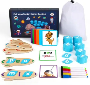143PCS Wooden CVC Word Game, Writing & Spelling Flash Cards, Kindergarten Homeschool Supplies, Alphabet Puzzle Montessori Toys for 3 4 5 6 Year Old Kids