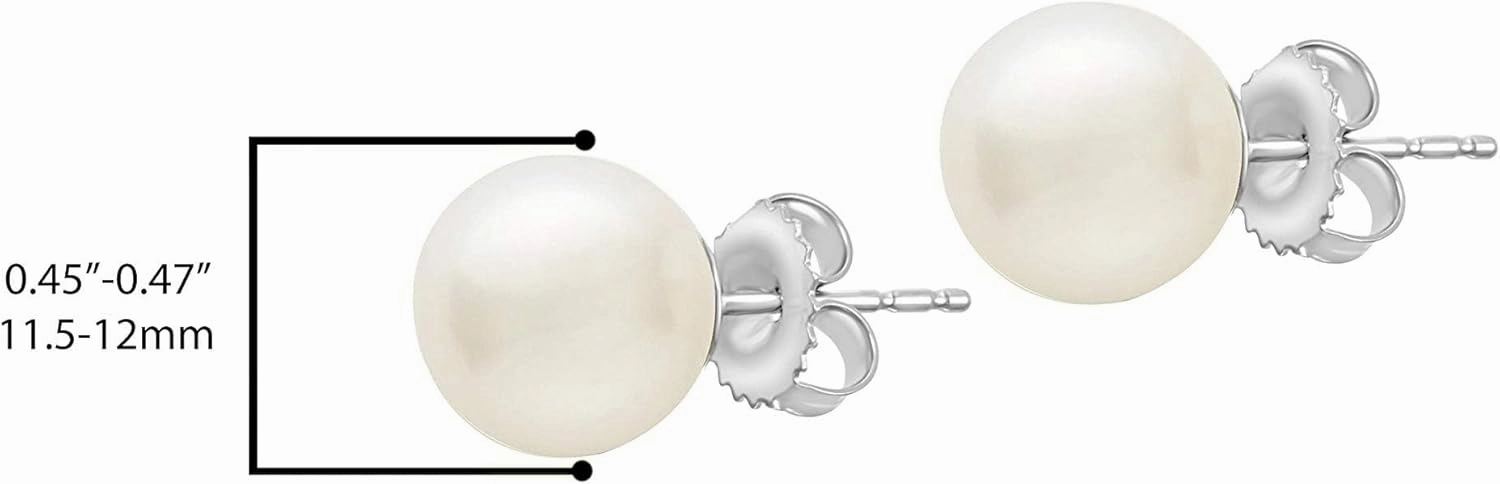 14K Gold AAA Round White Freshwater Cultured Pearl Classic Bridal Stud Earrings - Choice of Pearl Size