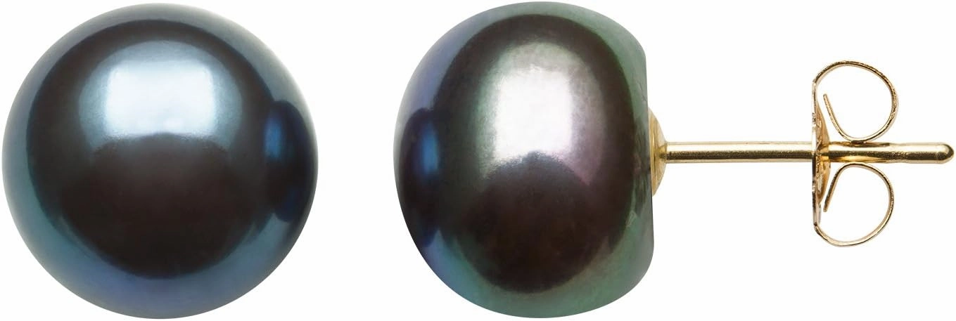 14K Gold Black Cultured Freshwater Pearl Stud Earrings