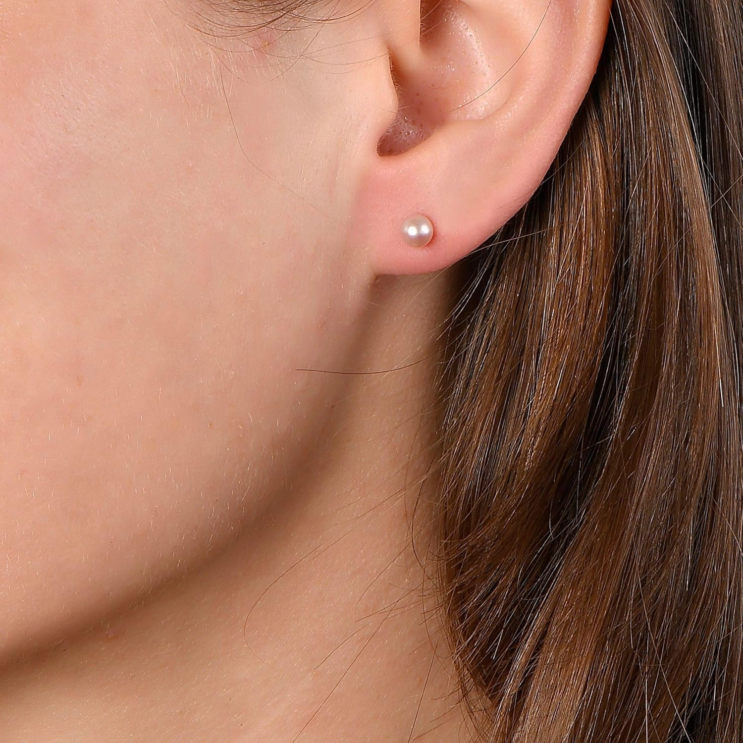 14K White Gold & Yellow Gold Pearls Ear Studs, Round Pink Freshwater Cultured Pearl, Classic Bridal Stud Pearl Earrings