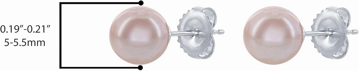 14K White Gold & Yellow Gold Pearls Ear Studs, Round Pink Freshwater Cultured Pearl, Classic Bridal Stud Pearl Earrings