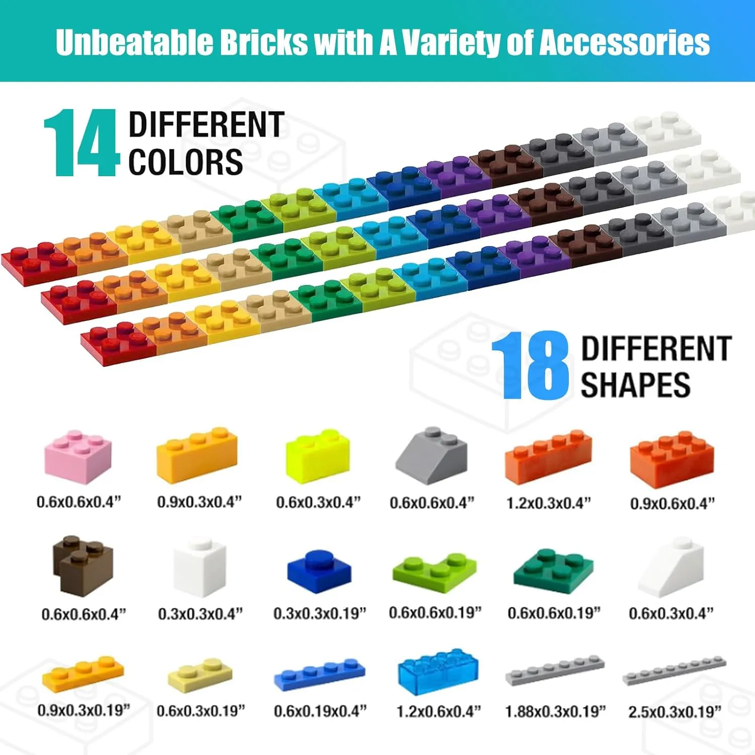1600 Pieces Building Bricks with 32 Wheel Building Blocks Set, Classic Bulk Blocks Set Creative Toy DIY Cars, Planes, Tanks Compatible with All Major Brands 14 Shape/18 Color