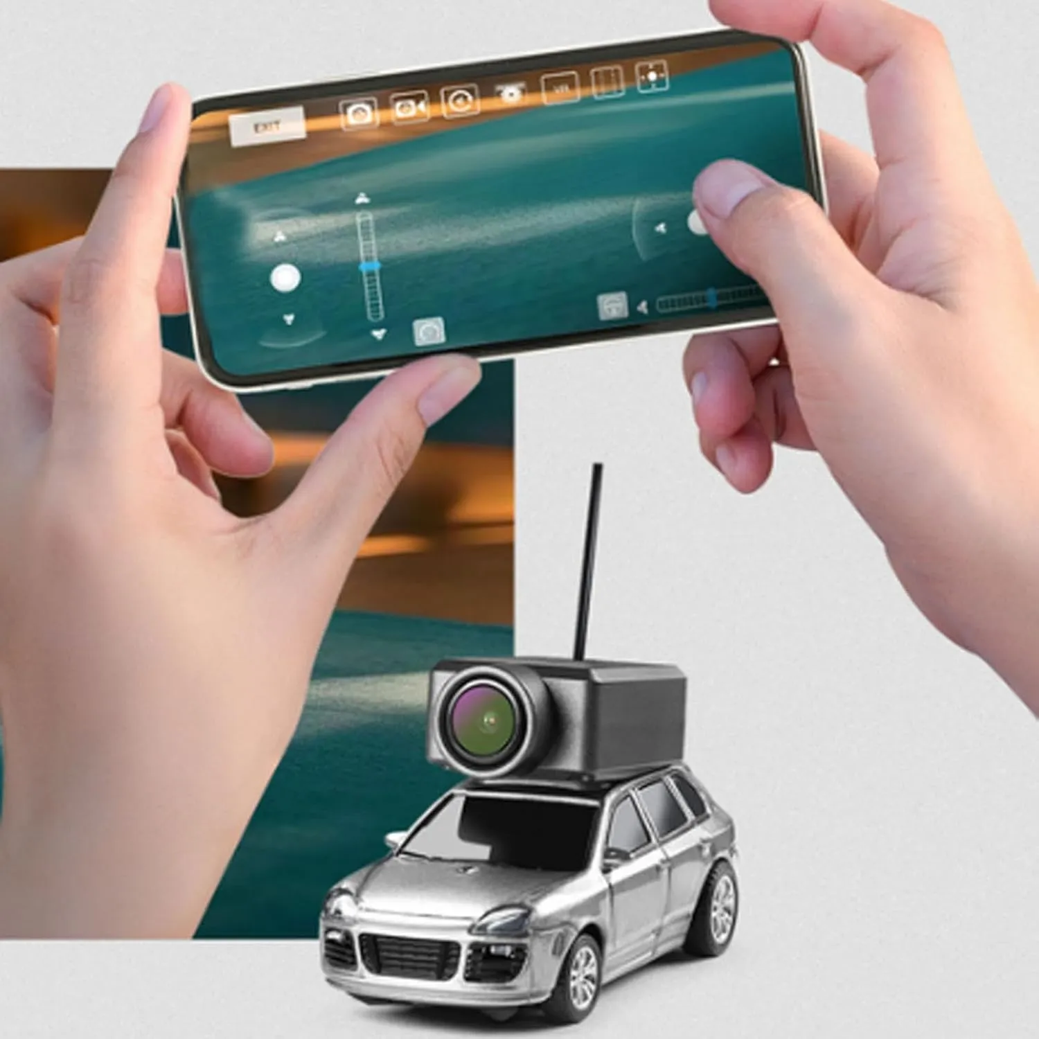 1/64 FPV RC Car, APP Controlled Drift Car, Mini RC Cars with Camera - APP Controlled Mini Racing Vehicle with 720P Camera, LED Lights & 3 Speed Modes | 4WD Micro Vehicle for Adults (Grey)