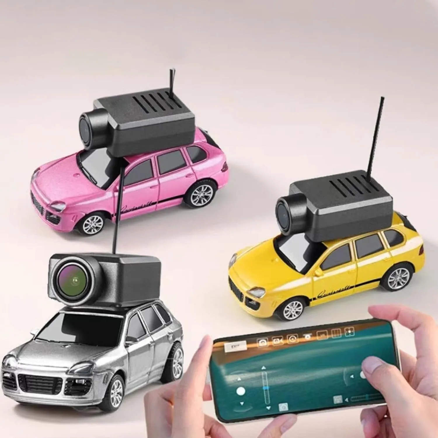 1/64 FPV RC Car, APP Controlled Drift Car, Mini RC Cars with Camera - APP Controlled Mini Racing Vehicle with 720P Camera, LED Lights & 3 Speed Modes | 4WD Micro Vehicle for Adults (Yellow)