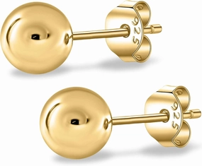 18k Gold Plated 925 Sterling Silver Freshwater Pearls Earrings Studs AAA  Handpicked Cultured Pearl earrings| Hypoallergenic Earrings Gold Ball Stud Earrings for Women