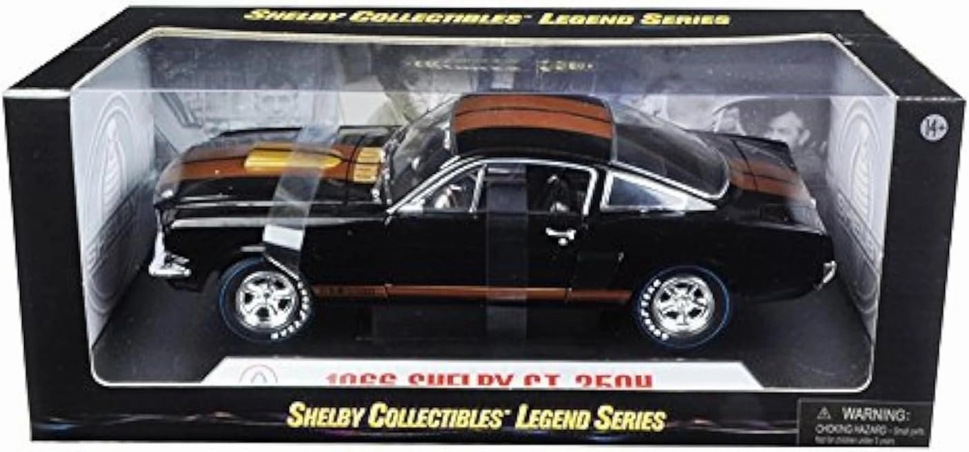 1966 Ford Shelby Mustang GT350H Hertz Black with Gold Stripes and Racing Wheels 1/18 Diecast Model Car by Shelby Collectibles SC360
