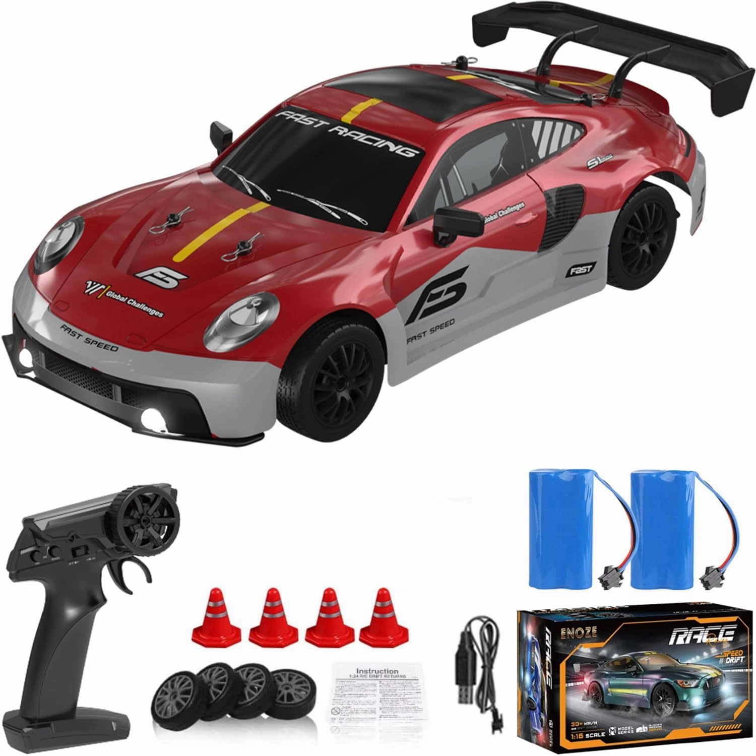 1:16 RC Drift Car 4WD 30 KM/H Full Proportional High Speed RC Car RTR with LED Lights and Drifting Tires Racing Sport Toy for Adults Boys Girls Kids(8103-Red)