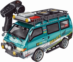 1/24 Scale Synchronous RC Car Model, 2.4G 2WD Full-Proportional RC Vehicle with LED, High Speed Mini Van, Gifts for Kids, Adults (RTR Version/Green)