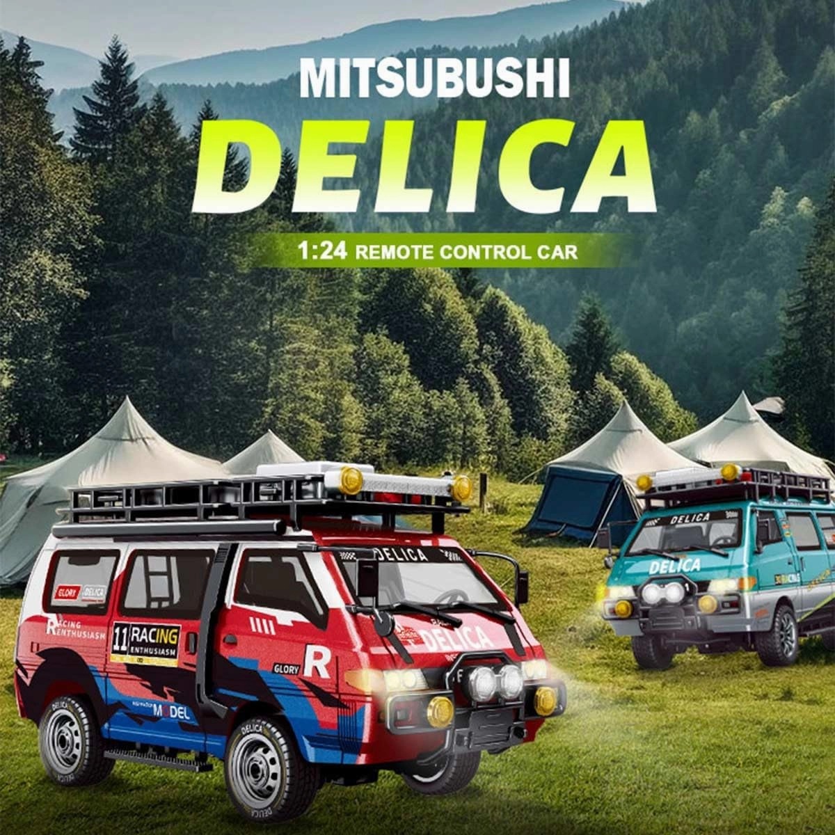 1/24 Scale Synchronous RC Car Model, 2.4G 2WD Full-Proportional RC Vehicle with LED, High Speed Mini Van, Gifts for Kids, Adults (RTR Version/Green)