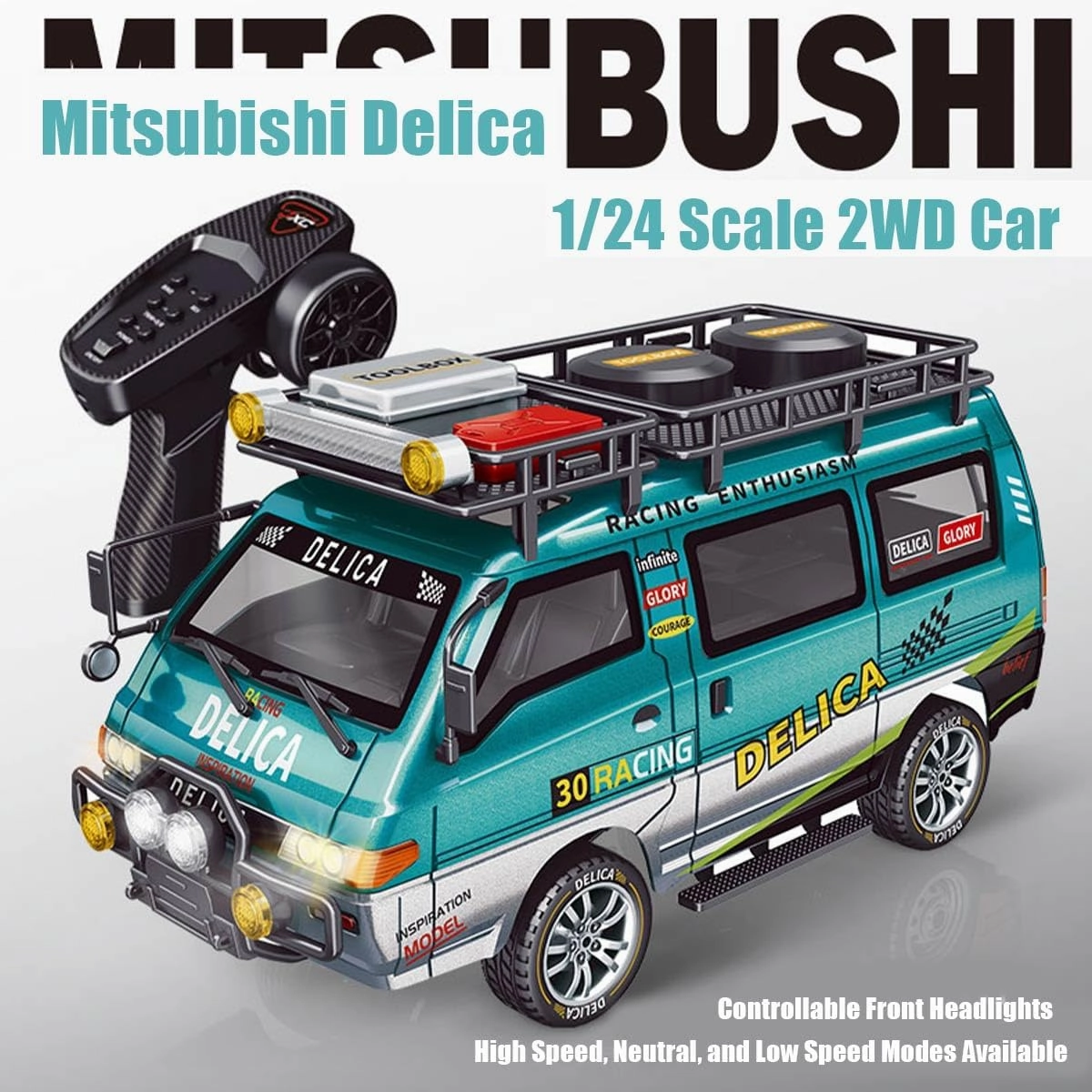 1/24 Scale Synchronous RC Car Model, 2.4G 2WD Full-Proportional RC Vehicle with LED, High Speed Mini Van, Gifts for Kids, Adults (RTR Version/Green)