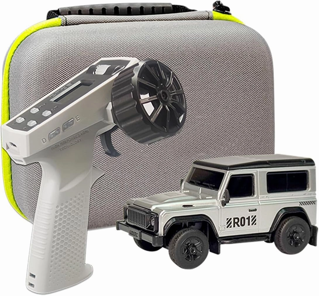 1/64 Remote Control Car, 2.4GHz RC Off-Road for Adult Teens, Electric Mini Go-Anywhere Vehicle Model with Interactive Light Set (Grey, 60 Minute Battery Life)