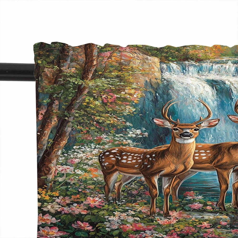 1 Panel Stream Jungle Deer Valances for Windows, Mountain Waterfall Scenery Rod Pocket Valance Curtains Home Decor Window Treatment for Kitchen/Living Room, 54" W X 18" L