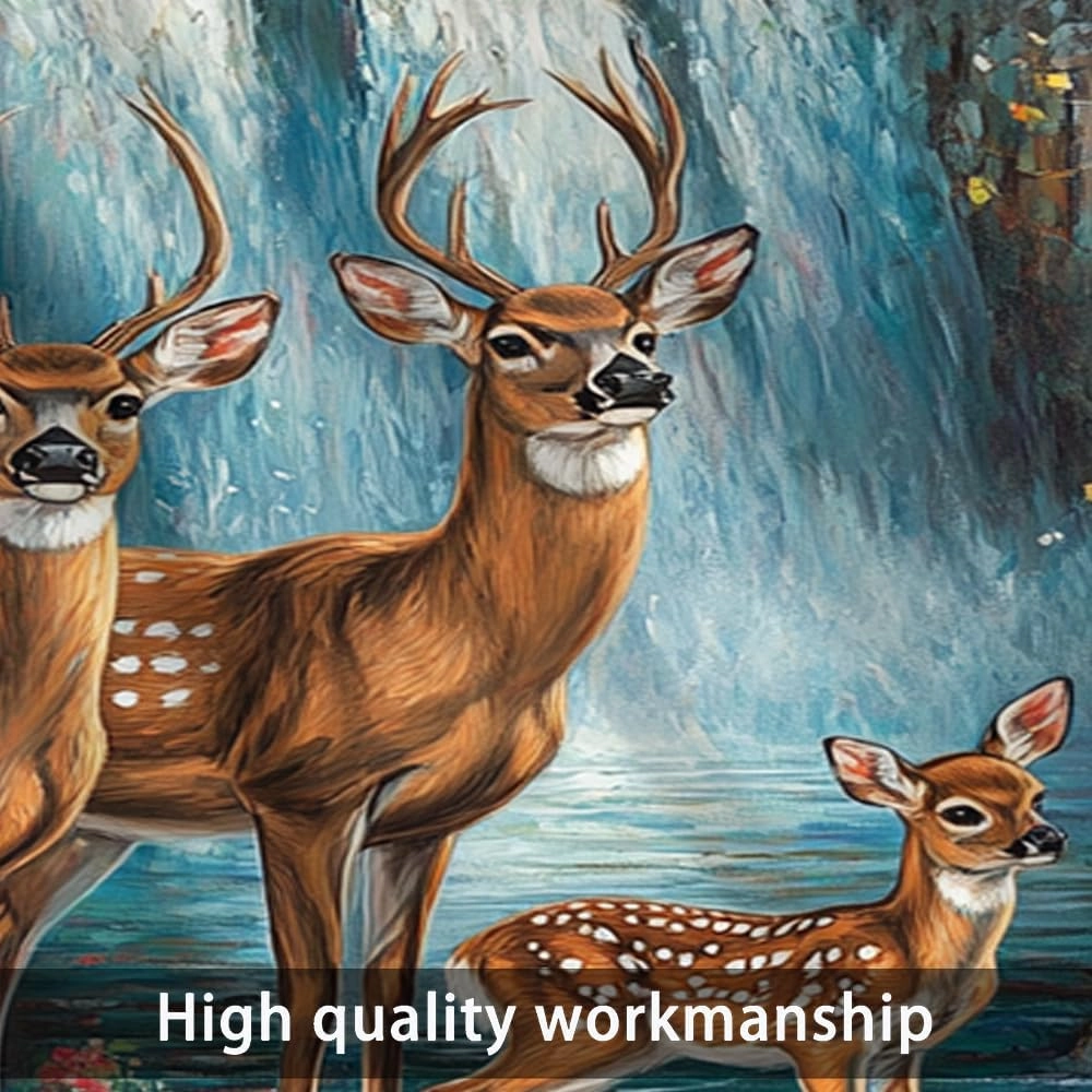 1 Panel Stream Jungle Deer Valances for Windows, Mountain Waterfall Scenery Rod Pocket Valance Curtains Home Decor Window Treatment for Kitchen/Living Room, 54" W X 18" L