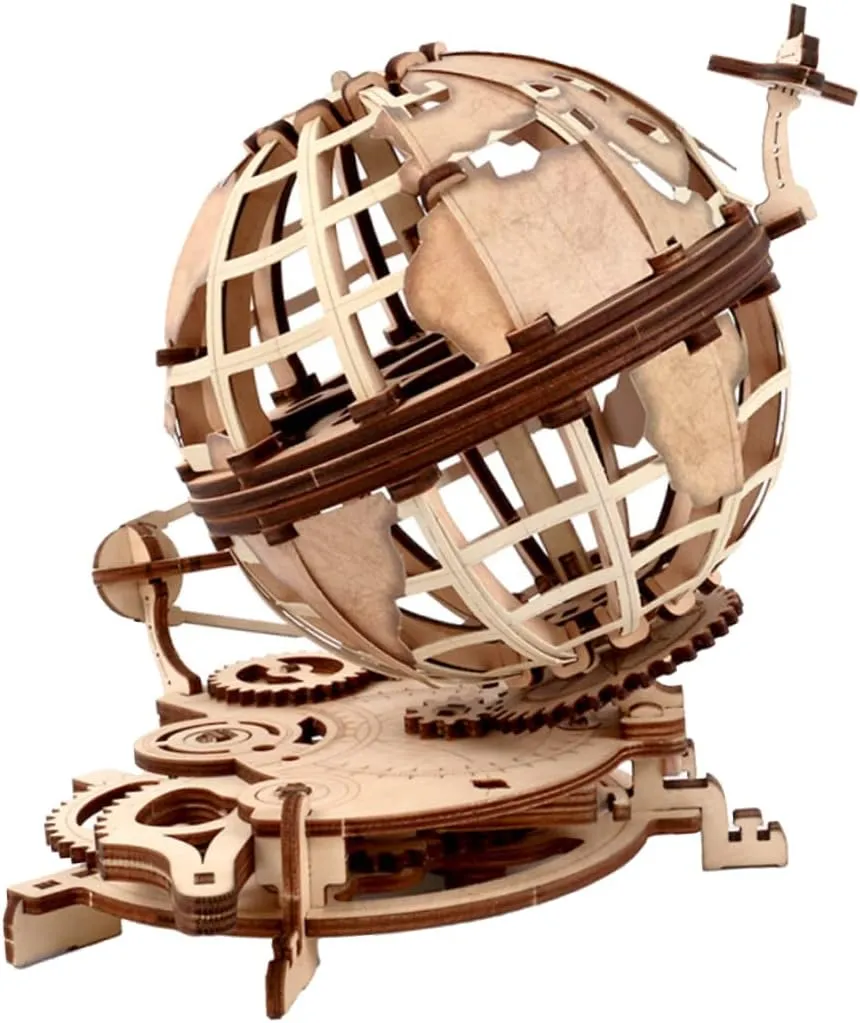1Set Globe Ornament Puzzle Plaything Beige Wooden Desktop Decor for Explorers with Mechanic Fundamentals present for Curiosity Imagination