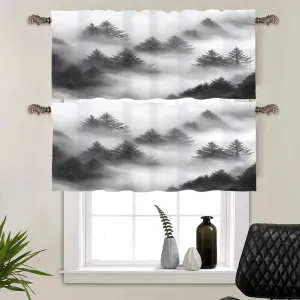 2 Panels Mountain Misty Forest Valances for Windows, Pine Tree Woodland Rod Pocket Valance Curtains Home Decor Window Treatment for Kitchen/Living Room, 54" W X 18" L