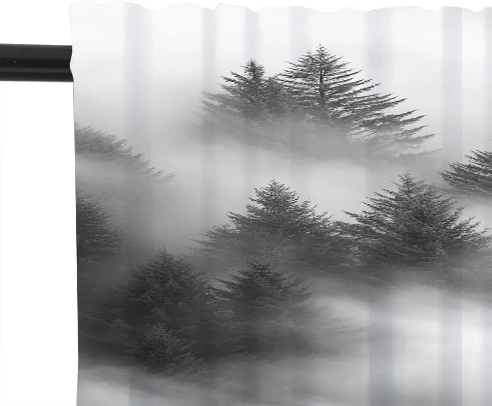 2 Panels Mountain Misty Forest Valances for Windows, Pine Tree Woodland Rod Pocket Valance Curtains Home Decor Window Treatment for Kitchen/Living Room, 54" W X 18" L