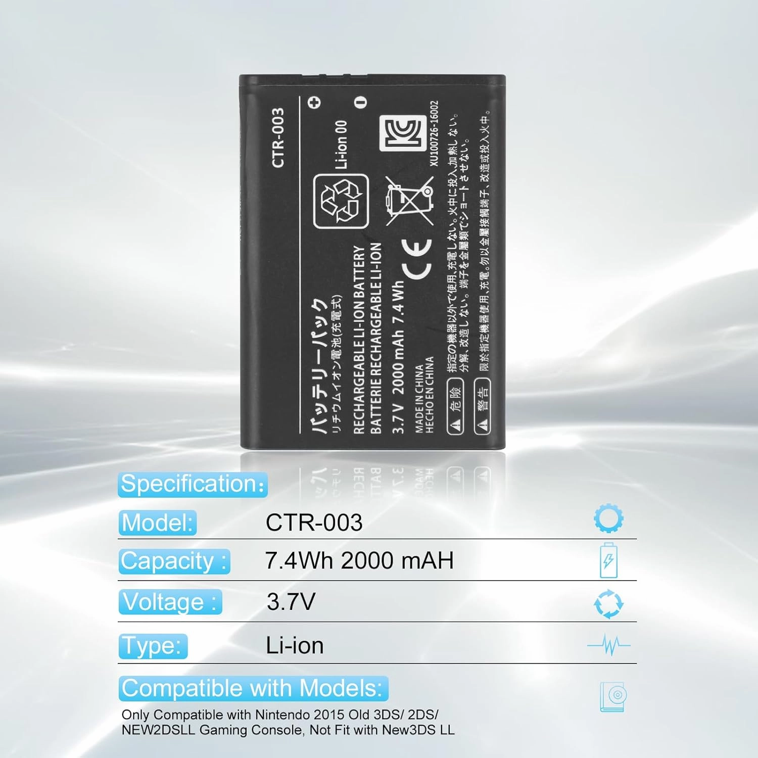 2000mAh 3DS/ 2DS Battery, 2025 New Upgrade Lithium-Ion High Capacity CTR-003 Battery for Nintendo Old 3DS/ 2DS/ NEW2DS Gaming Console Replacement Battery with 1*Repair Tool (Not for New 3DS/ 3DS XL)