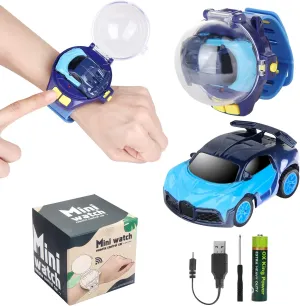 2023 Remote Control Car Watch Toys with LED Light,2.4 GHz Mini Racing Cars Wrist Toy for Kids,RC Small Car Interactive Outdoor Game Easter Halloween Birthday Gifts,Blue