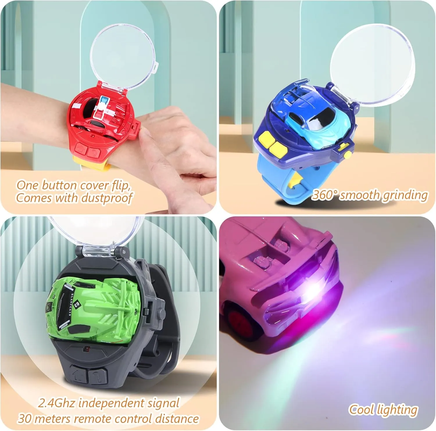 2023 Remote Control Car Watch Toys with LED Light,2.4 GHz Mini Racing Cars Wrist Toy for Kids,RC Small Car Interactive Outdoor Game Easter Halloween Birthday Gifts,Blue