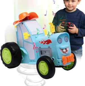 2025 Crazy Jumping Car Toys- Remote Control Truck with Light & Music, Dinosaur Toys for Kids, Scale RC Truck with 360° Spins and Drifting, Remote Control Car(Blue)