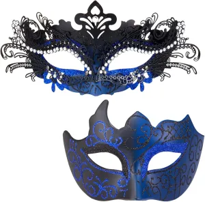 2025 Masquerade Masks for Couples, Shiny Rhinestone Metal Filigree Venetian Mask & Mens Venetian Mask for Mardi Gras
