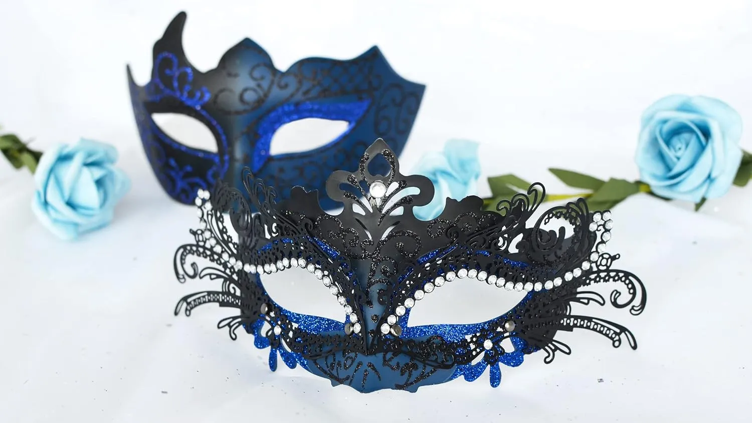 2025 Masquerade Masks for Couples, Shiny Rhinestone Metal Filigree Venetian Mask & Mens Venetian Mask for Mardi Gras