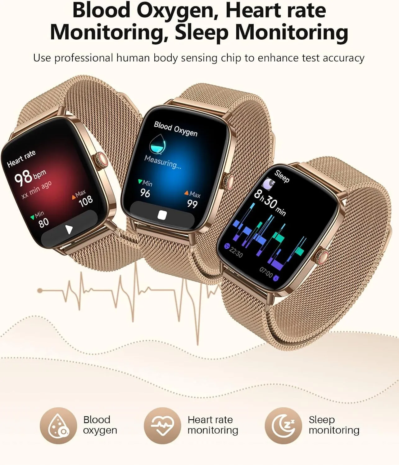 2025 Smart Watches for Women, 1.85" AI Voice Smartwatch, 24/7 Heart Rate Monitor, Stress/SpO2/Sleep Tracker, IP68 Waterproof, Weather, 100  Sports Fitness Tracker for Android iOS Gold Metal
