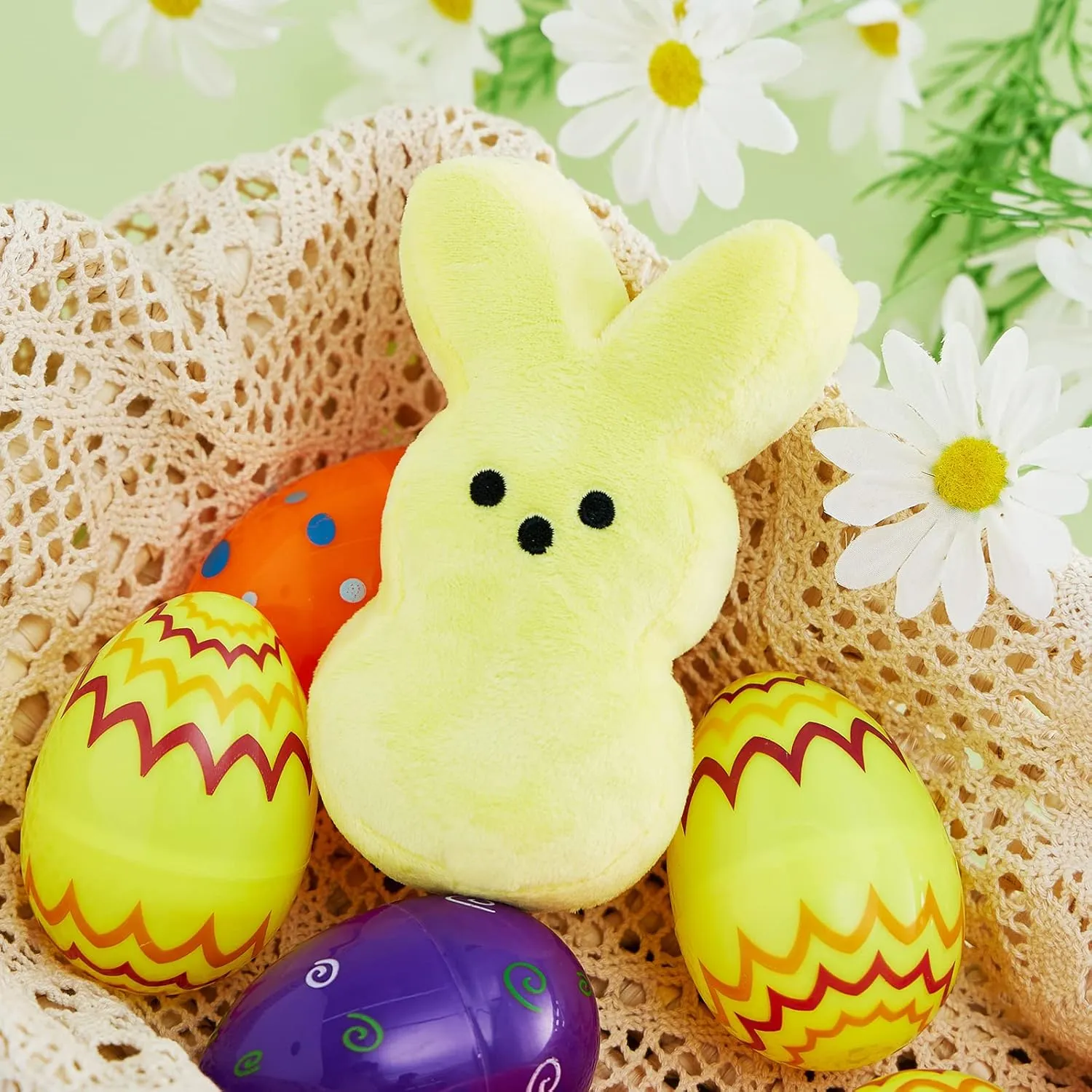 2025 Upgraded Easter Bunny Plush Toys with Zipper 15cm/6inch Cute Stuffed Rabbit Zip Up Bag Easter Basket Stuffers for Kids (6Pcs Without Zipper)